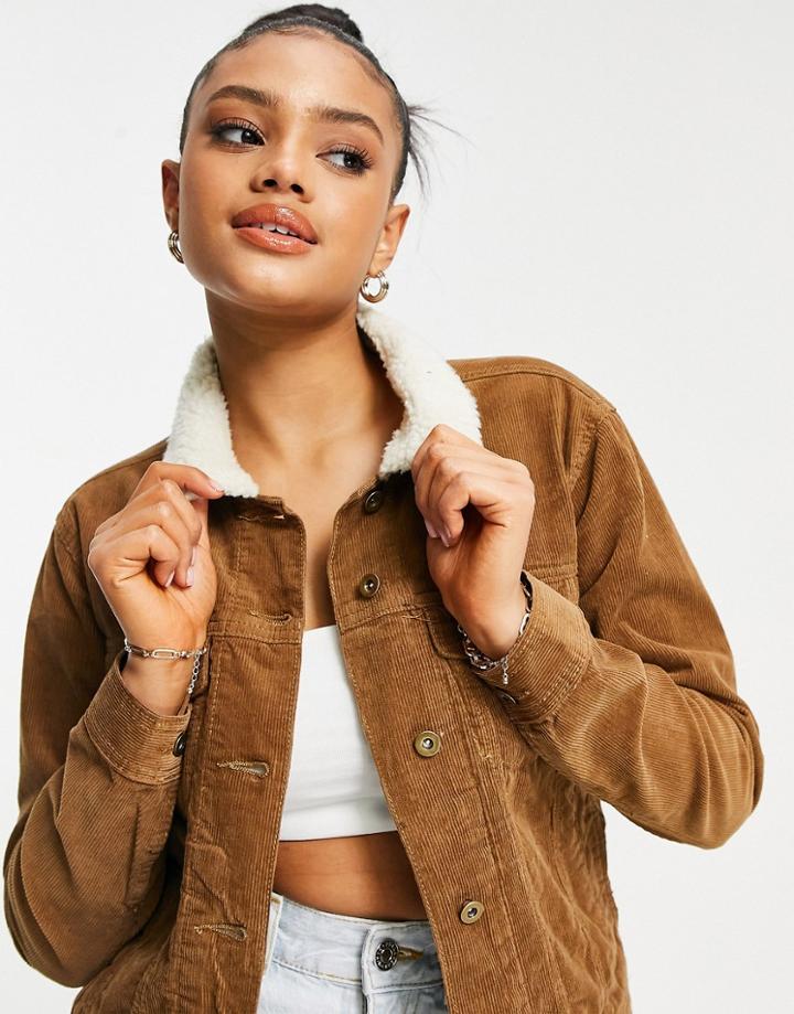 Brave Soul Prestwich Sherpa Collar Cord Jacket In Tan-brown