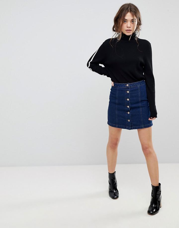 New Look A Line Button Through Denim Skirt - Blue