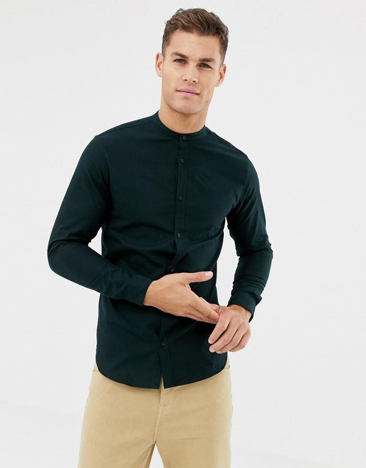 Jack & Jones Premium Shirt In Slim Fit With Grandad Collar - Green