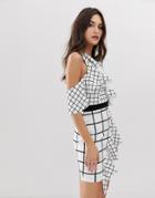 Asos Design Grid Printed Ruffle Mini Dress-multi