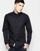 Produkt Shirt With Curve Collar In Slim Fit - Black