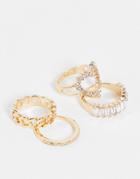 Asos Design Pack Of 4 Glam Rings With Crystal Design In Gold Tone