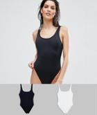 Asos Design Scoop Front High Leg Swimsuit Multipack - Black