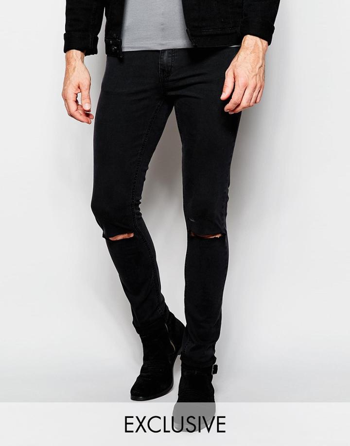 Cheap Monday Exclusive Jeans Tight Skinny Fit Very Black Ripped Knee - Very Black
