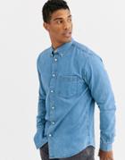 Selected Homme One Pocket Denim Shirt In Light Blue
