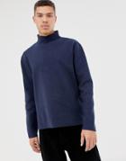 Asos White Boxy Sweater In Dark Blue Structured Knit - Navy