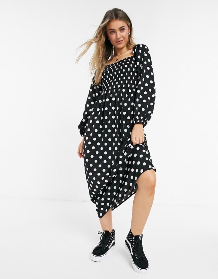 Lola May Shirred Maxi Dress In Polka Dot-black