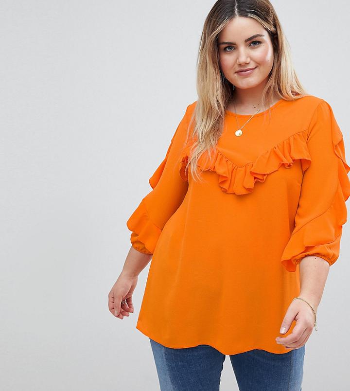 Lovedrobe Frill Front Blouse - Orange