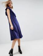 Asos T-shirt Dress With Frill Detail - Navy