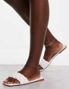 Truffle Collection Square Toe Flat Sliders In White