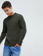 Brave Soul Soft Oversize Crew Neck Knit Sweater - Green