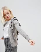 Hazel Ruffle Front V-neck Cardigan - Gray