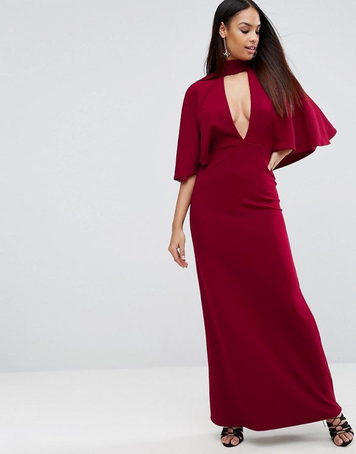 Asos Choker Neck Band Kimono Plunge Maxi Dress - Red