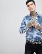 Devil's Advocate Long Sleeve Slim Fit Striped Shirt - Blue