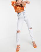 River Island Carrie Comfort Bleached Mom Jeans In Light Auth Blue-blues
