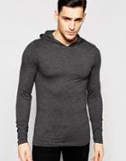 Asos Extreme Muscle Long Sleeve T-shirt With Hood In Gray - Gray