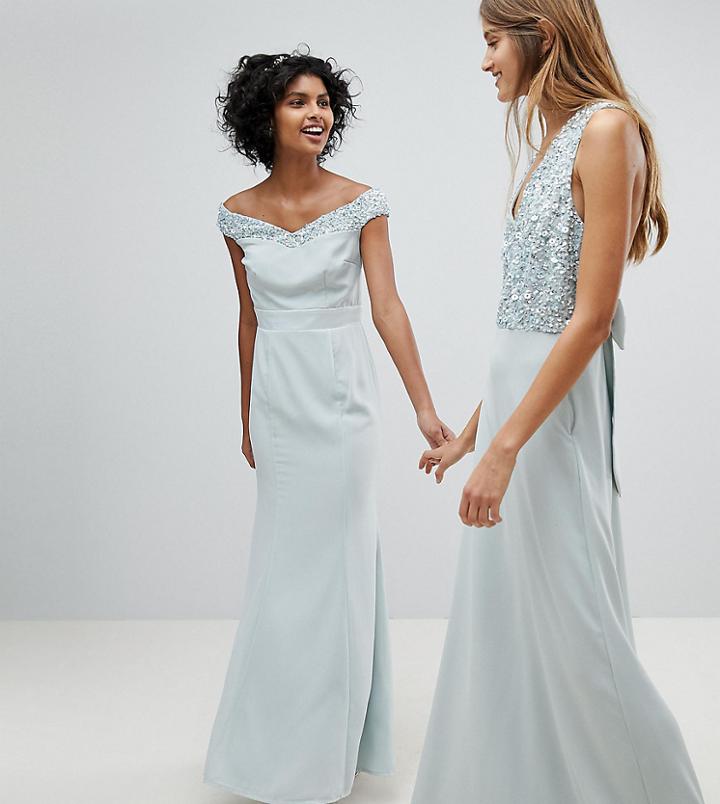 Maya Bardot Sequin Detail Maxi Dress With Bow Back Detail-blue