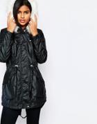 Vero Moda Short Padded Jacket With Faux Fur Hood - Black