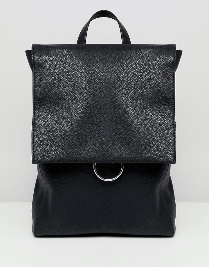 Asos Design Ring Flap Backpack-black