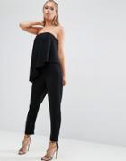 Asos Bandeau Jumpsuit With Ruffle Overlay - Black