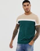 Asos Design T-shirt With Color Block Panels In Green - Green