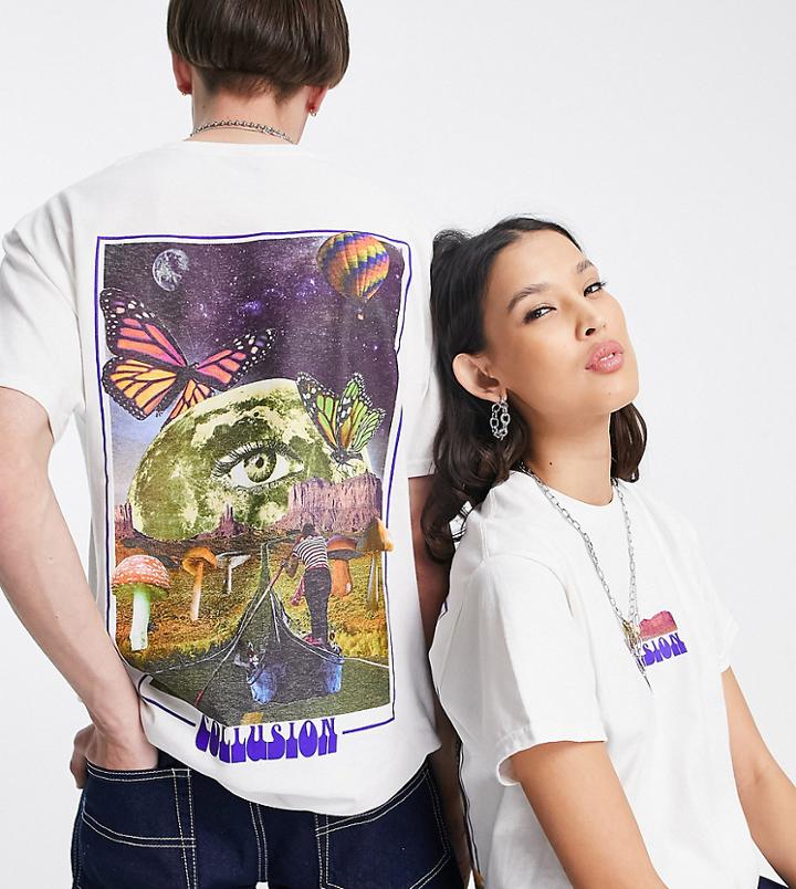Collusion Unisex Eye Print T-shirt-white