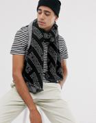 Asos Design Woven Scarf In Black With Repeat Reminisce Print-multi