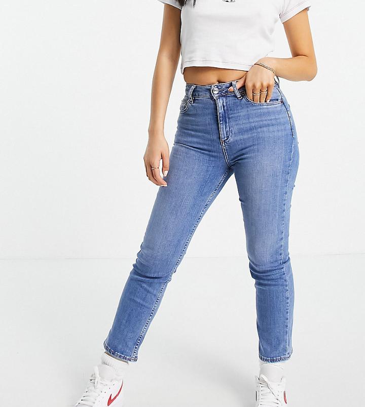 Asos Design Petite High Rise 'sassy' Cigarette Jeans In Bright Midwash-blues