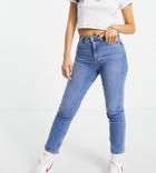 Asos Design Petite High Rise 'sassy' Cigarette Jeans In Bright Midwash-blues
