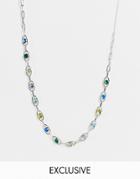 Reclaimed Vintage Inspired Unisex 90's Chain Necklace With Multicolored Stones In Silver