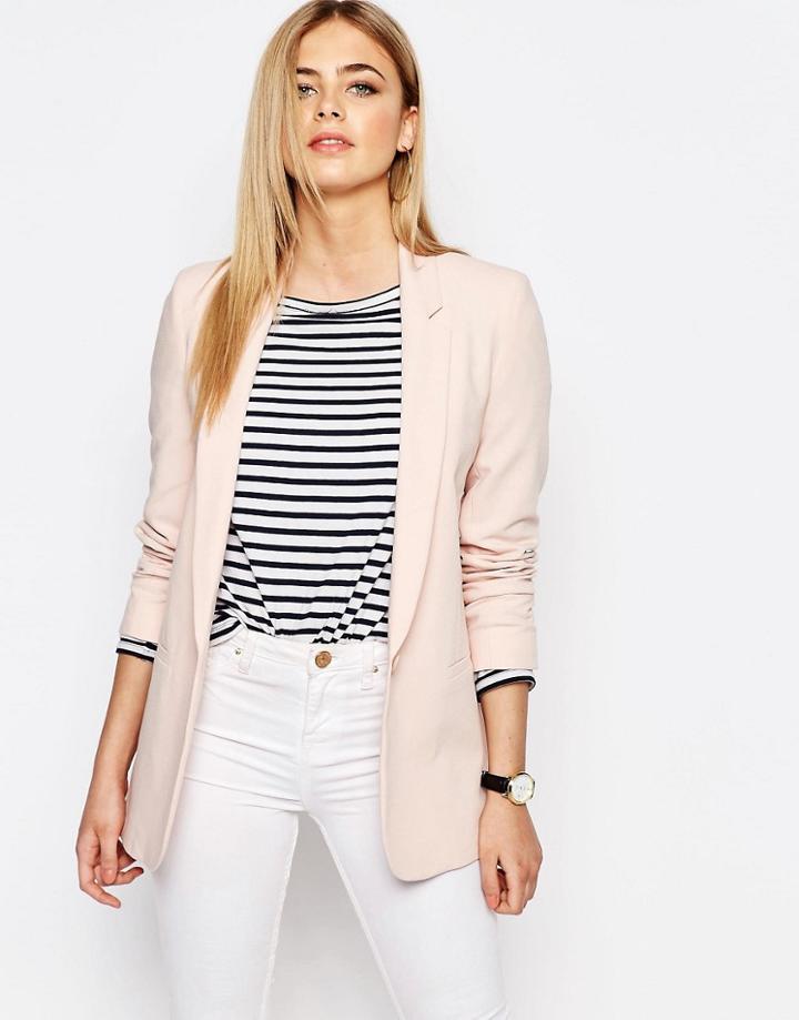 Oasis Pink Button Front Blazer - Pale Pink