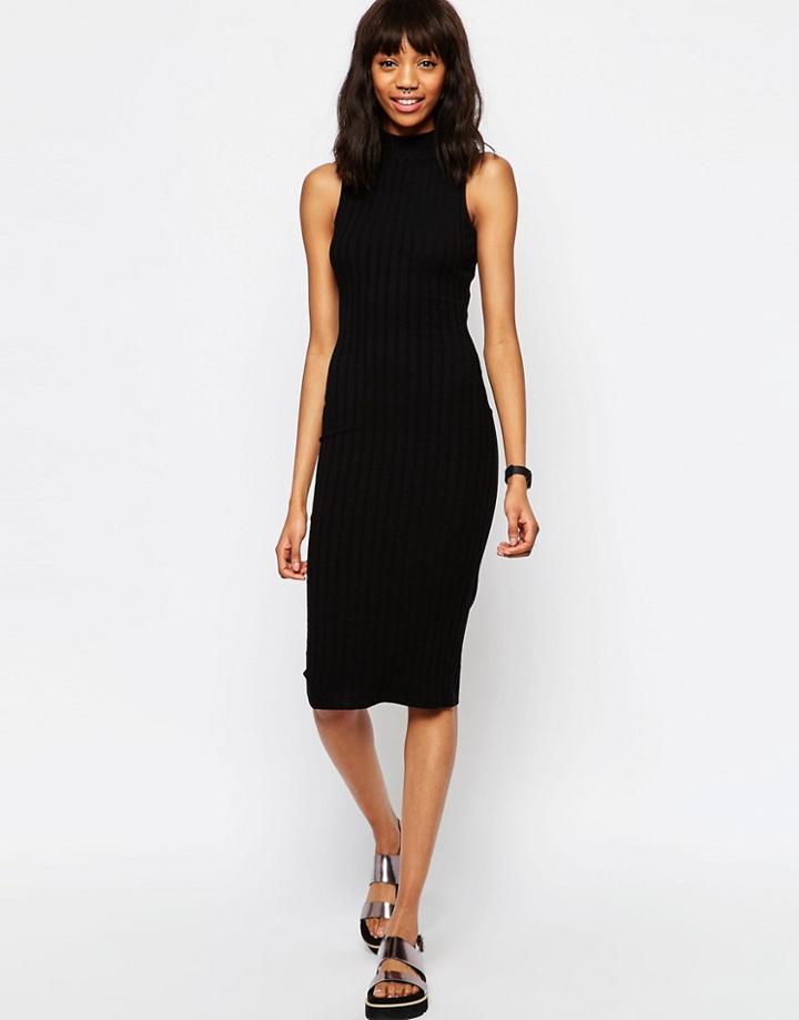Asos Sleeveless Chunky Rib Midi Body-conscious Dress - Black