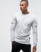 Only & Sons Long Sleeve Top With Faux Layered Arms And Hem - Gray