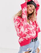 The Ragged Priest Oversized Cropped Cardigan In Houndstooth-pink