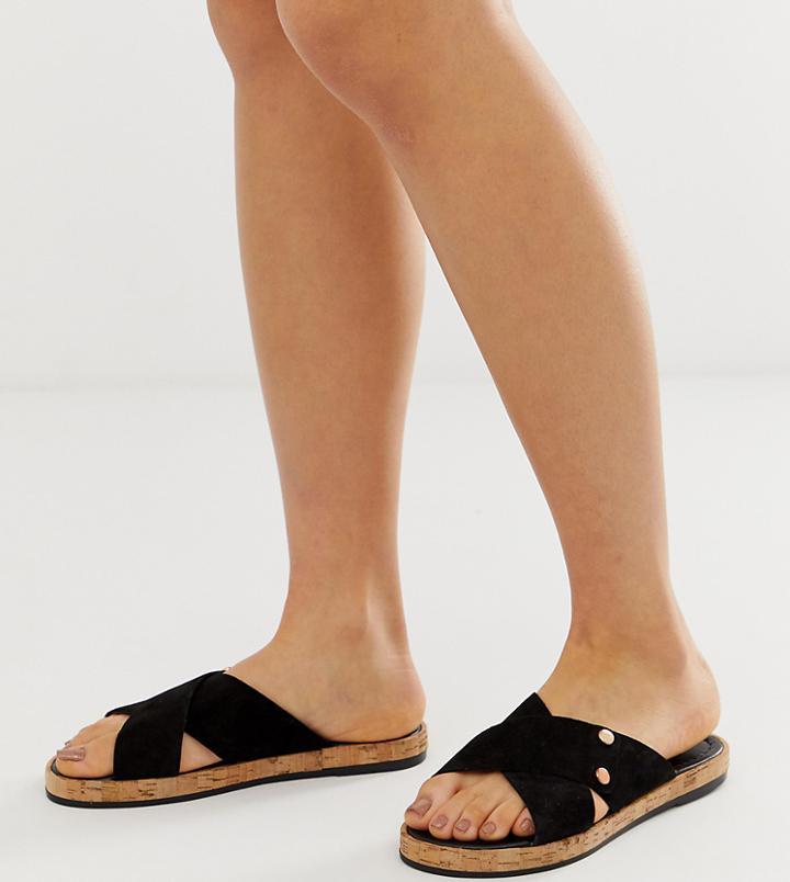 River Island Suede Sandals With Cross Strap In Black - Black