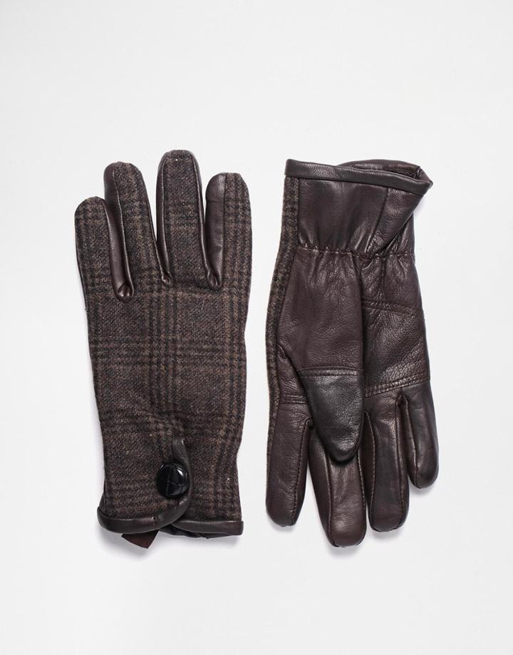 Peter Werth Leather And Check Gloves - Brown