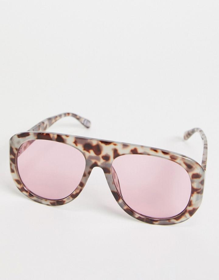 Asos Design Plastic Aviator Sunglasses With Rose Lens In Tort-brown