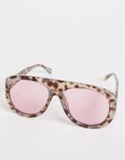 Asos Design Plastic Aviator Sunglasses With Rose Lens In Tort-brown