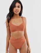Asos Design Wrap Bandage Bikini Top In Soft Mink - Pink
