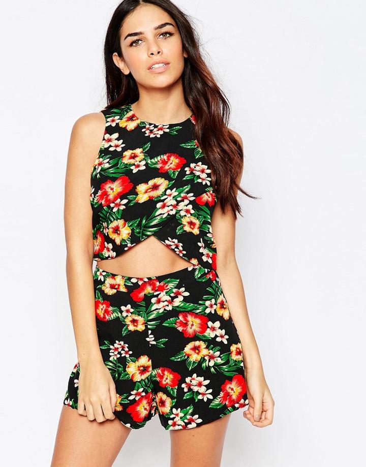 Ax Paris Short Suit With Wrap Front Top - Black