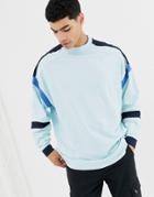 Asos Design Oversized Longline Long Sleeve T-shirt With Turtleneck And Color Block In Blue