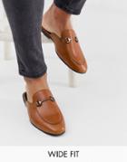 Asos Design Wide Fit Backless Mule Loafer In Tan Leather With Snaffle