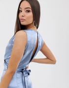 The Girlcode Satin Wrap Around Top In Blue