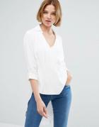 Closet London 3/4 Sleeve Wrap Front Shirt - White
