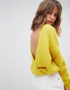 Asos Design Chunky Sweater With V Back - Yellow