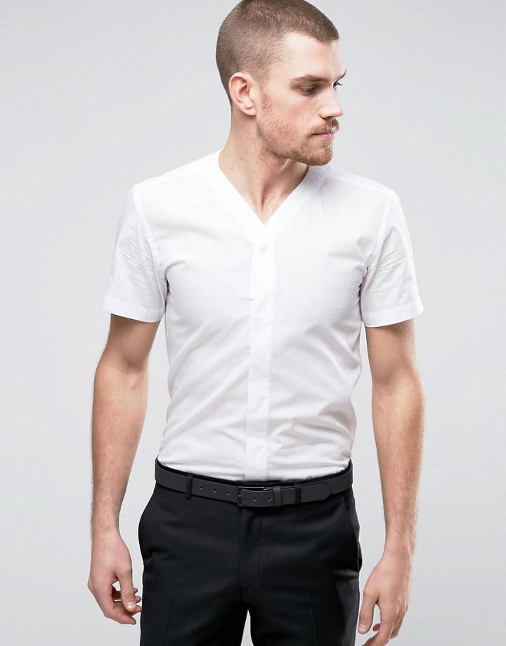 Hart Hollywood Slim Short Sleeve V Neck Shirt - White