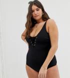 City Chic Curve Underwired Swimsuit In Black - Navy