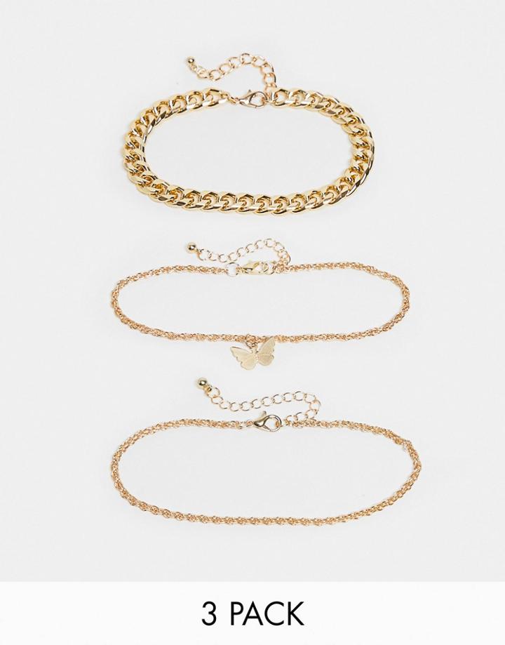 Ego Anklet Multipack With Chunky Chain In Gold