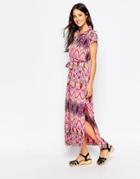 Liquorish Maxi Shirt Dress In Art Noveau Print - Pink