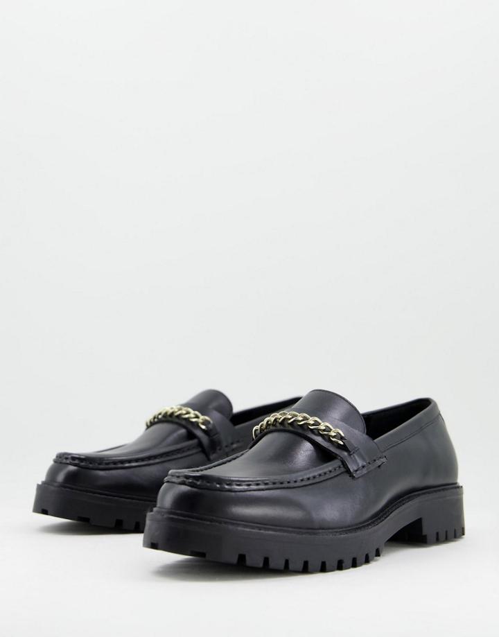 Walk London Sean Chain Chunky Loafers In Black Leather